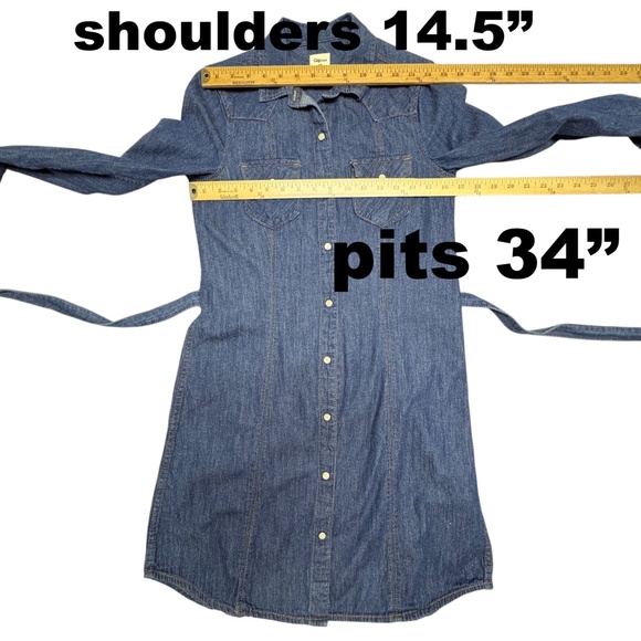 dress GAP XS blue all cotton denim shirt long sleeve snap close classic collar - Picture 11 of 15